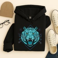 Trippy Cyan Tiger Graphic Hoodie