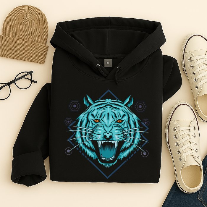 Trippy Cyan Tiger Graphic Hoodie