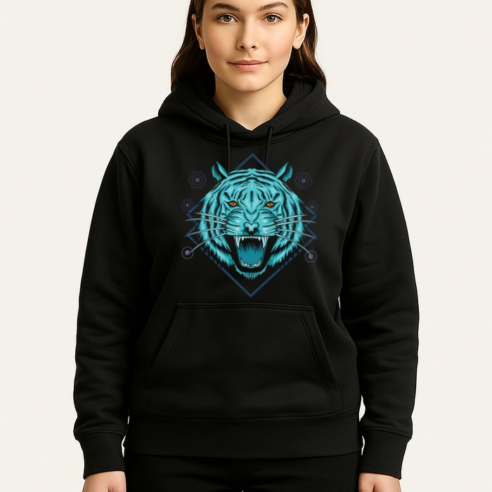 Trippy Cyan Tiger Graphic Hoodie
