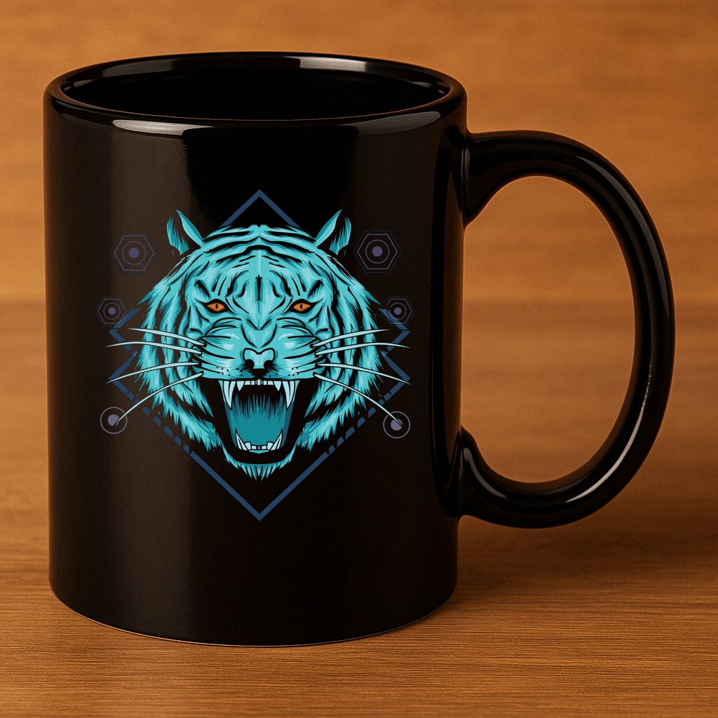 Trippy Cyan Tiger Graphic 11oz C Handle Ceramic Mug