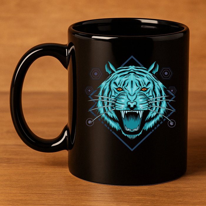 Trippy Cyan Tiger Graphic 11oz C Handle Ceramic Mug