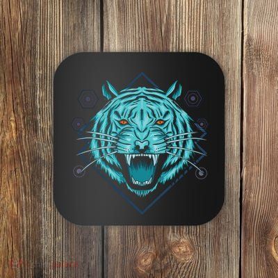 Trippy Cyan Tiger Graphic Coaster