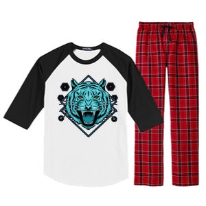 Trippy Cyan Tiger Graphic Raglan Sleeve Pajama Set