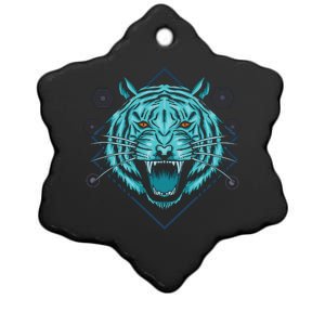 Trippy Cyan Tiger Graphic Ceramic Star Ornament