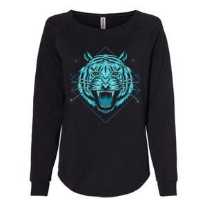 Trippy Cyan Tiger Graphic Womens California Wash Sweatshirt