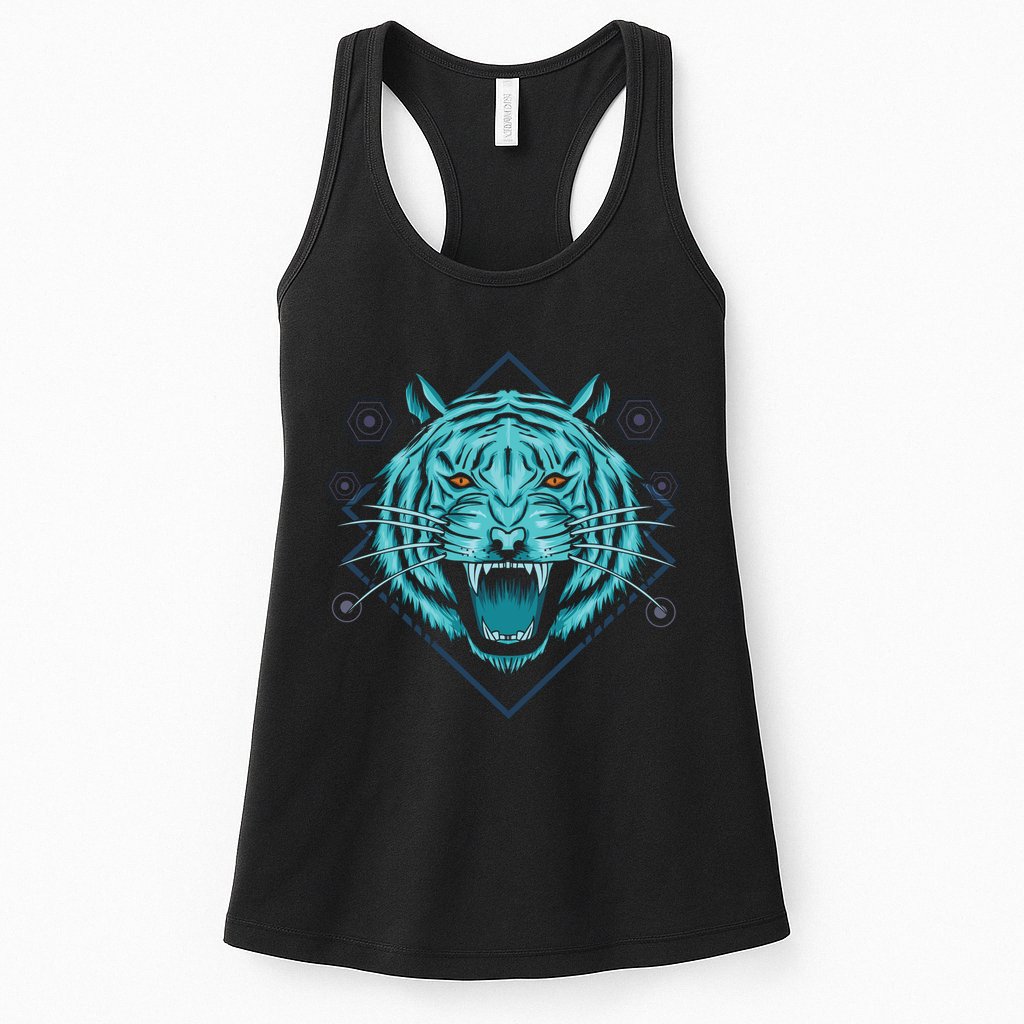 Trippy Cyan Tiger Graphic Womens Tank Top
