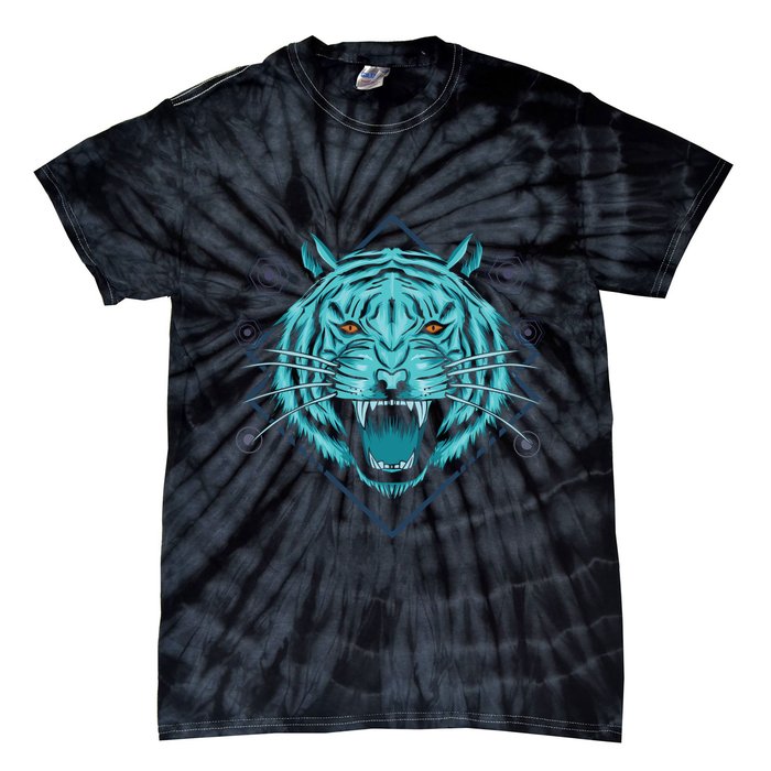Trippy Cyan Tiger Graphic Tie-Dye T-Shirt