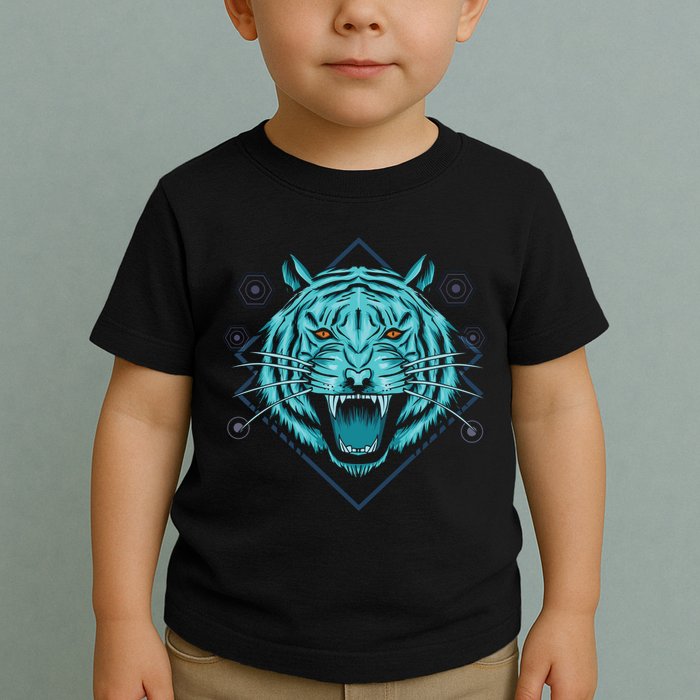 Trippy Cyan Tiger Graphic Toddler T-Shirt