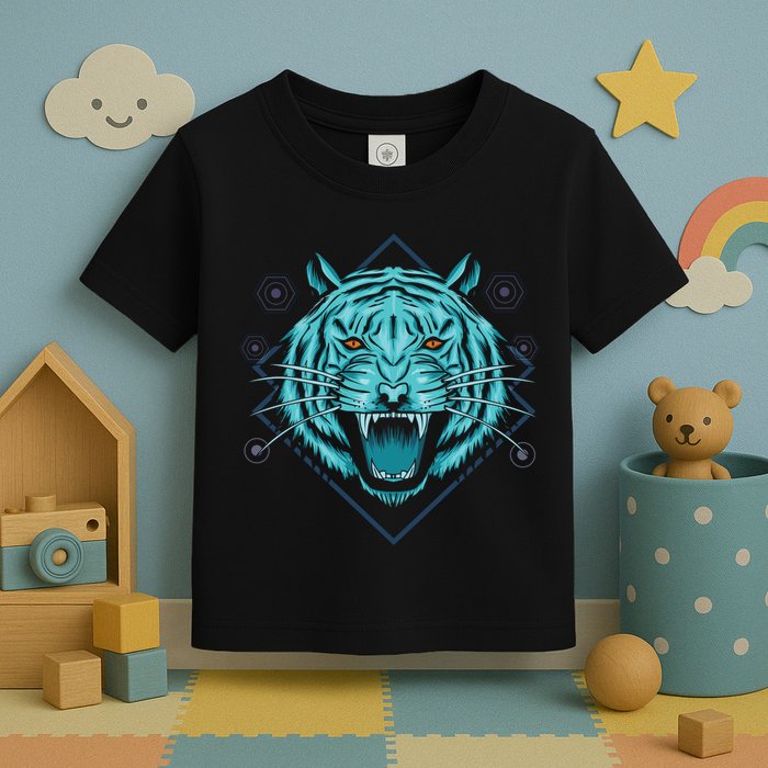 Trippy Cyan Tiger Graphic Toddler T-Shirt