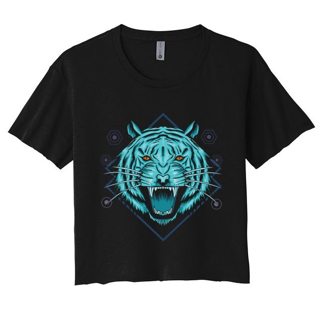 Trippy Cyan Tiger Graphic Crop Top