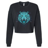 Trippy Cyan Tiger Graphic Cropped Pullover Crew