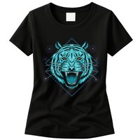 Trippy Cyan Tiger Graphic Womens T-Shirt