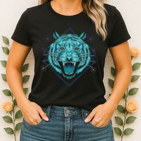 Trippy Cyan Tiger Graphic Womens T-Shirt