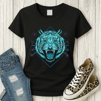 Trippy Cyan Tiger Graphic Womens T-Shirt