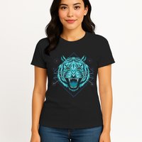 Trippy Cyan Tiger Graphic Womens T-Shirt