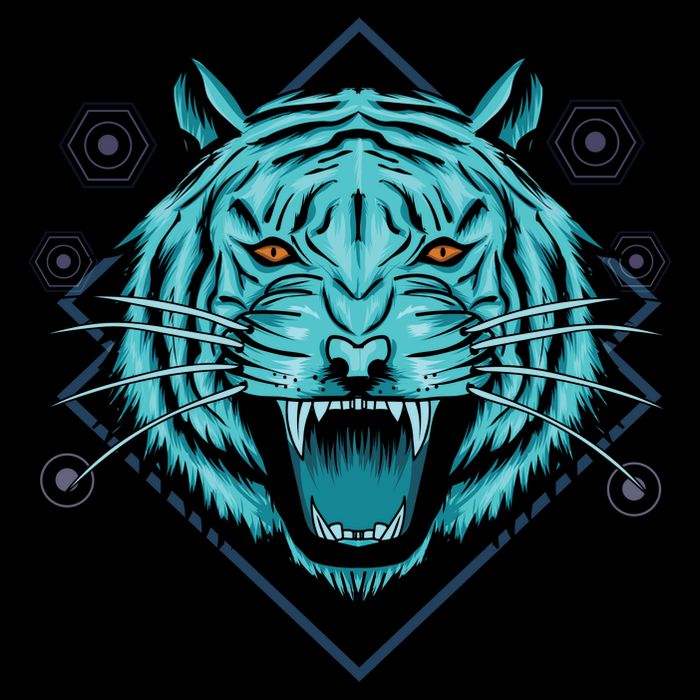 Trippy Cyan Tiger Graphic Womens T-Shirt