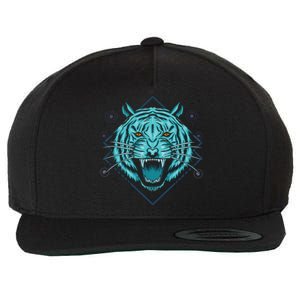 Trippy Cyan Tiger Graphic Wool Snapback Cap