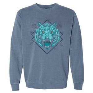 Trippy Cyan Tiger Graphic Garment-Dyed Sweatshirt