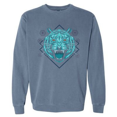 Trippy Cyan Tiger Graphic Garment-Dyed Sweatshirt