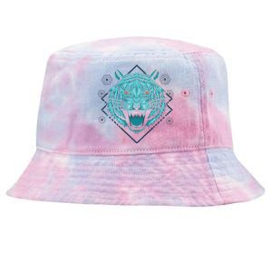 Trippy Cyan Tiger Graphic Tie-Dyed Bucket Hat