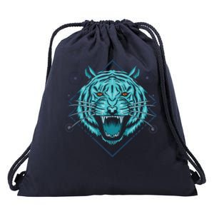 Trippy Cyan Tiger Graphic Drawstring Bag