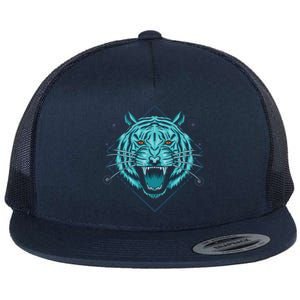 Trippy Cyan Tiger Graphic Flat Bill Trucker Hat