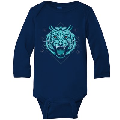 Trippy Cyan Tiger Graphic Baby Long Sleeve Bodysuit