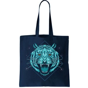 Trippy Cyan Tiger Graphic Tote Bag