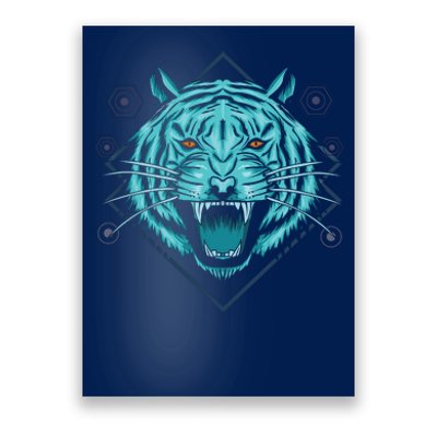 Trippy Cyan Tiger Graphic Poster