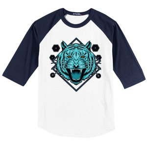 Trippy Cyan Tiger Graphic Baseball Sleeve Shirt