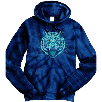 Trippy Cyan Tiger Graphic Tie Dye Hoodie