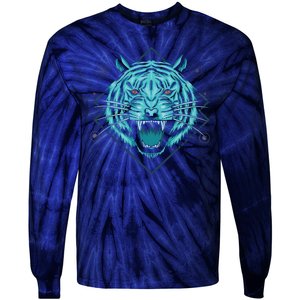 Trippy Cyan Tiger Graphic Tie-Dye Long Sleeve Shirt