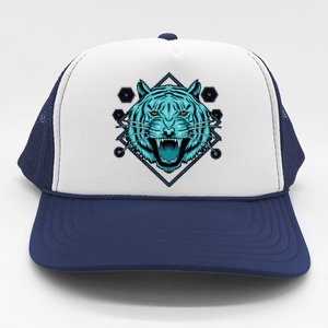 Trippy Cyan Tiger Graphic Trucker Hat