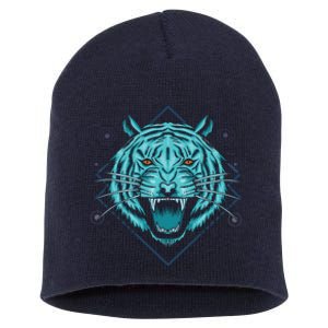 Trippy Cyan Tiger Graphic Short Acrylic Beanie