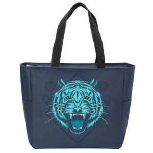 Trippy Cyan Tiger Graphic Zip Tote Bag