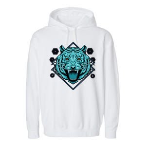 Trippy Cyan Tiger Graphic Garment-Dyed Fleece Hoodie