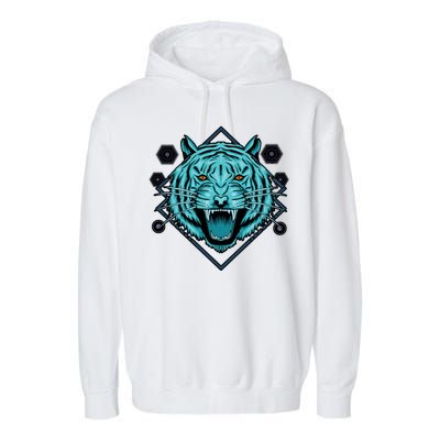 Trippy Cyan Tiger Graphic Garment-Dyed Fleece Hoodie