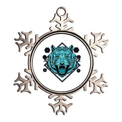 Trippy Cyan Tiger Graphic Metallic Star Ornament