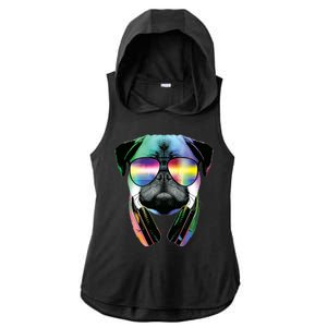 Trippy DJ Pug Ladies PosiCharge Tri-Blend Wicking Draft Hoodie Tank