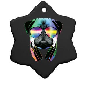 Trippy DJ Pug Ceramic Star Ornament