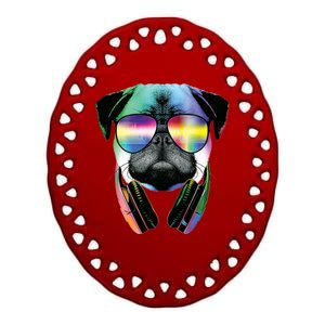 Trippy DJ Pug Ceramic Oval Ornament