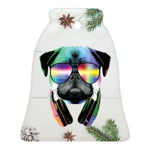 Trippy DJ Pug Ceramic Bell Ornament