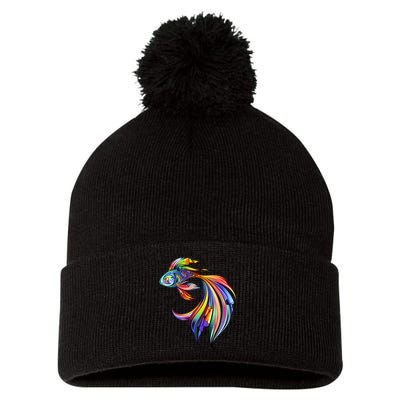 Trippy Fish Motley Pom Pom 12in Knit Beanie