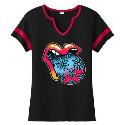 Trippy Floral Mouth Ladies Halftime Notch Neck Tee