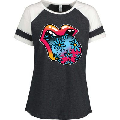 Trippy Floral Mouth Enza Ladies Jersey Colorblock Tee