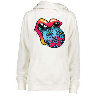 Trippy Floral Mouth Womens Funnel Neck Pullover Hood