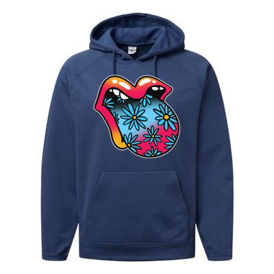 Trippy Floral Mouth Performance Fleece Hoodie