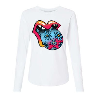 Trippy Floral Mouth Womens Cotton Relaxed Long Sleeve T-Shirt