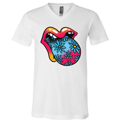 Trippy Floral Mouth V-Neck T-Shirt