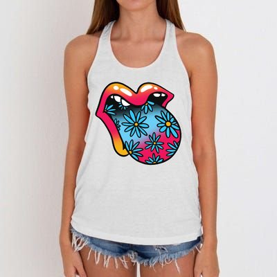 Trippy Floral Mouth Women's Knotted Racerback Tank